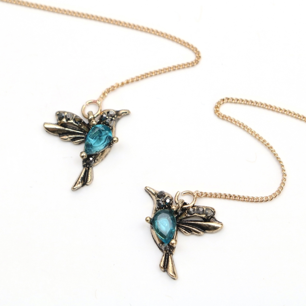 Dainty Hummingbird Earrings (blue) - Picture 2 of 3